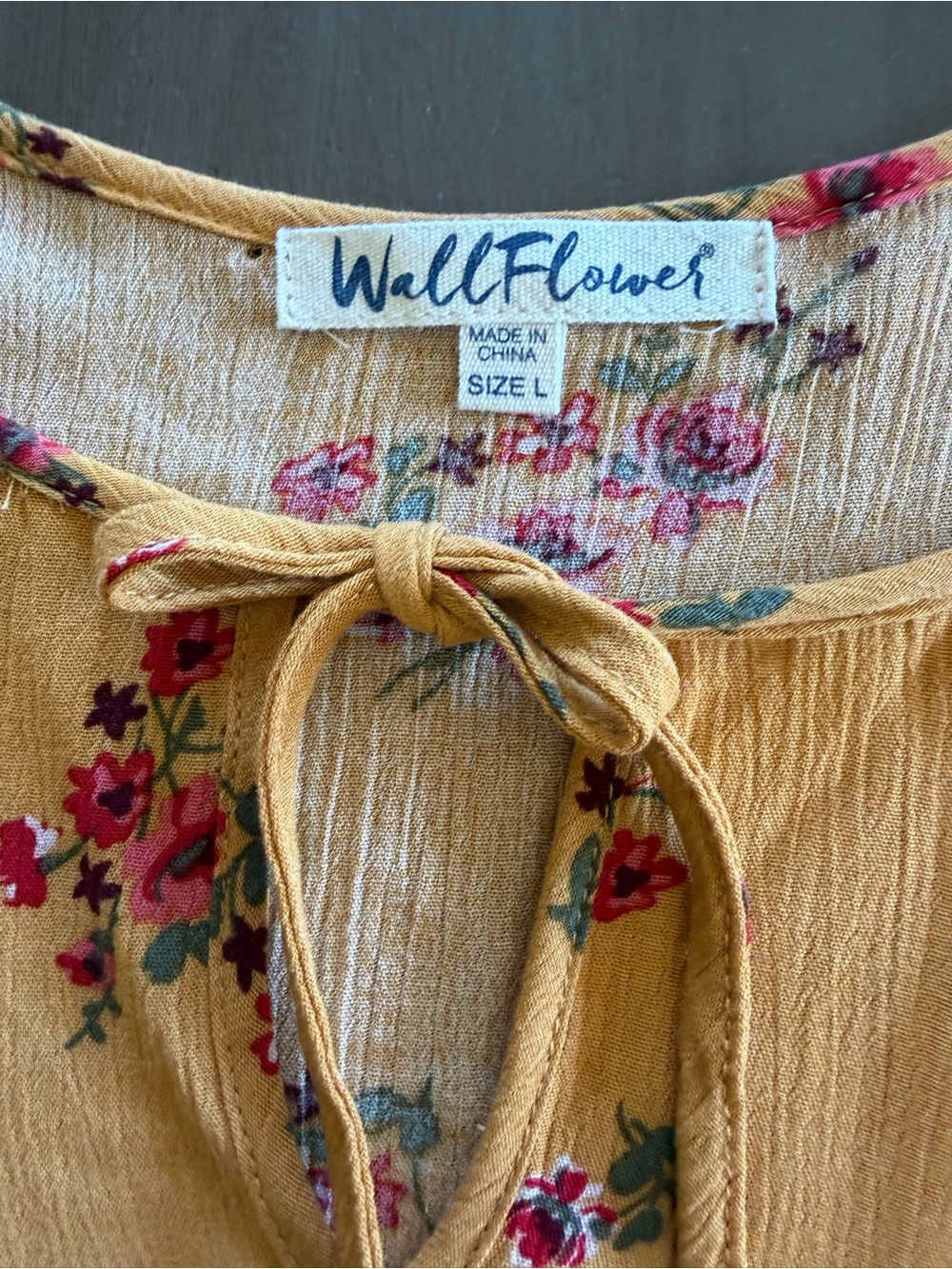 Wallflower Mustard Floral Tie-Front Peasant Blouse - Picture 9 of 11